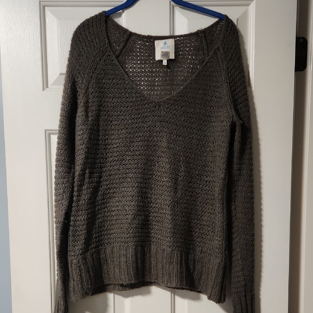 Aerie Open-Knit Vneck Soft Sweater